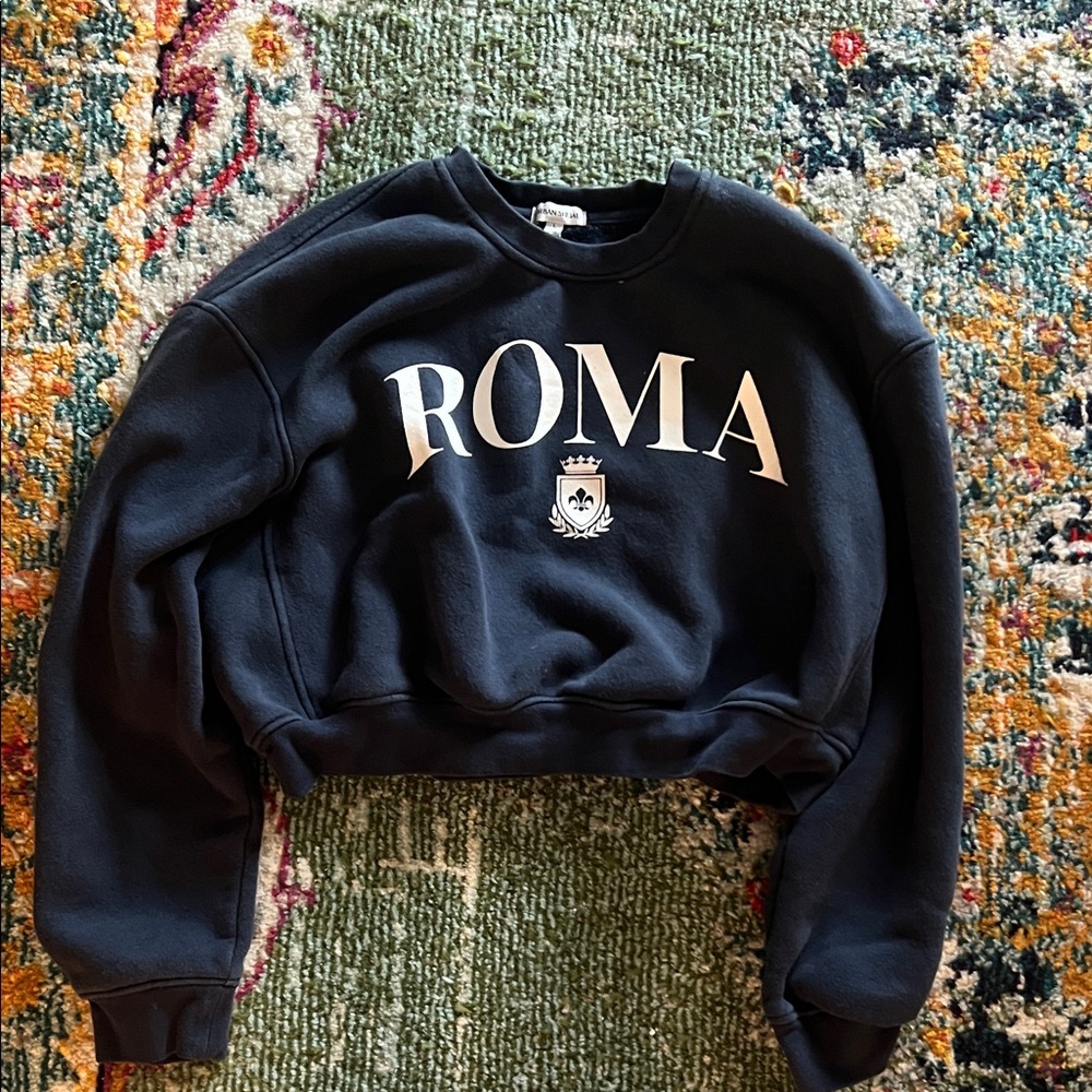 ROMA Black Cropped Sweatshirt with White Print